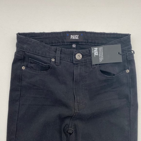 Paige Transcend Hoxton High Waist Chain Stirrup Ankle Peg Jeans Black - Picture 8 of 9